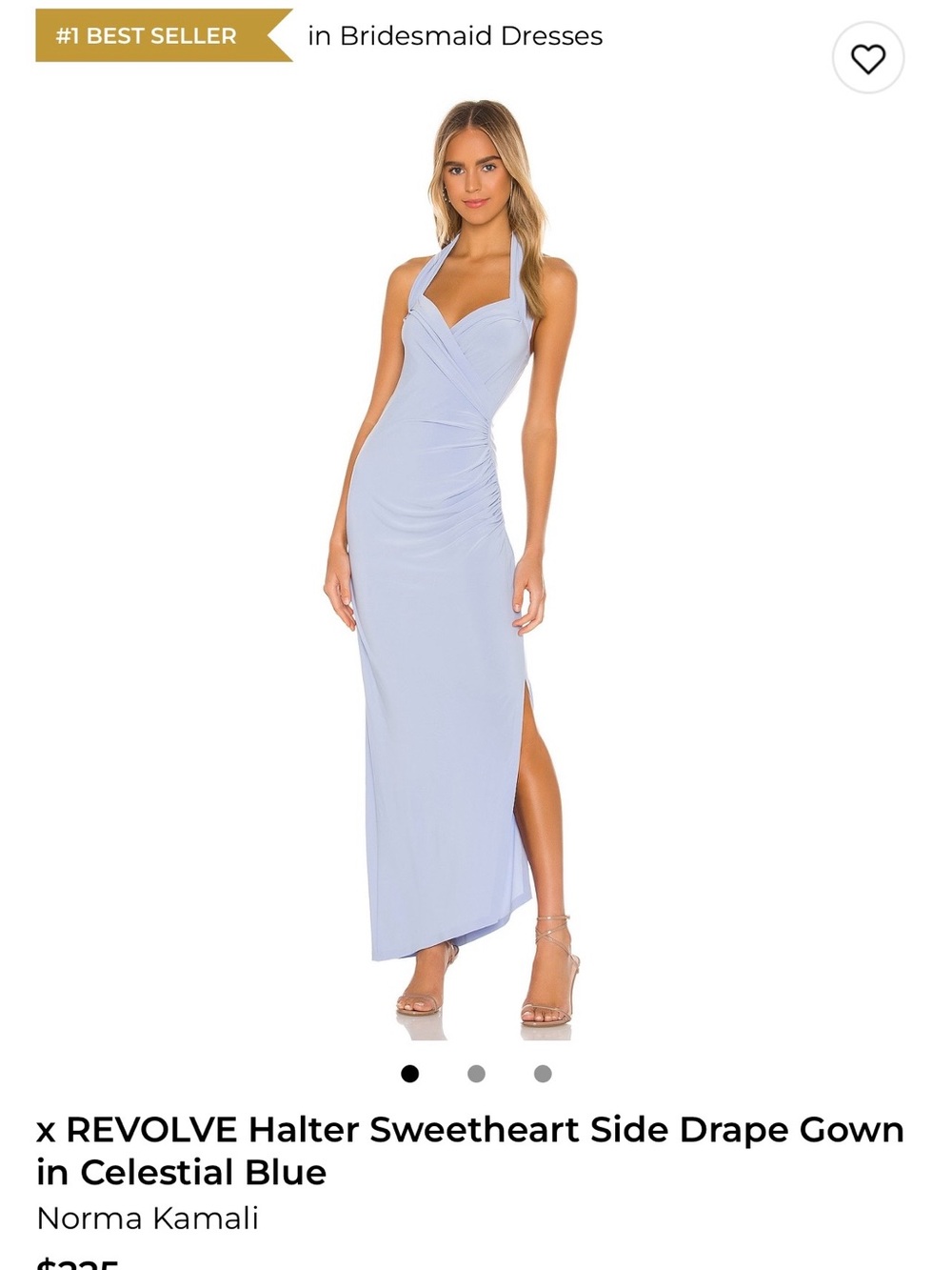 Norma Kamali Celestial Blue Halter Sweetheart Side-Drape Maxi